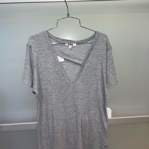 LNA Heather Gray Small Cotton Cutout V-neck Top *NWT*